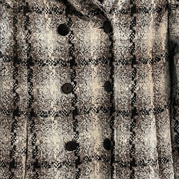 BKE Women Black and White Hooded Checkered Tweed Belted Pea Coat LRG Y2K Preppy - Picture 5 of 16